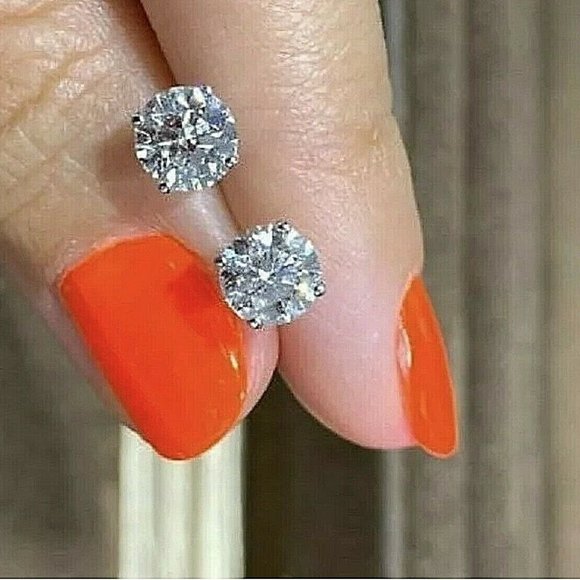 2CT ROUND VVS1 DIAMOND PUSH BACK EARRINGS! - Picture 3 of 6